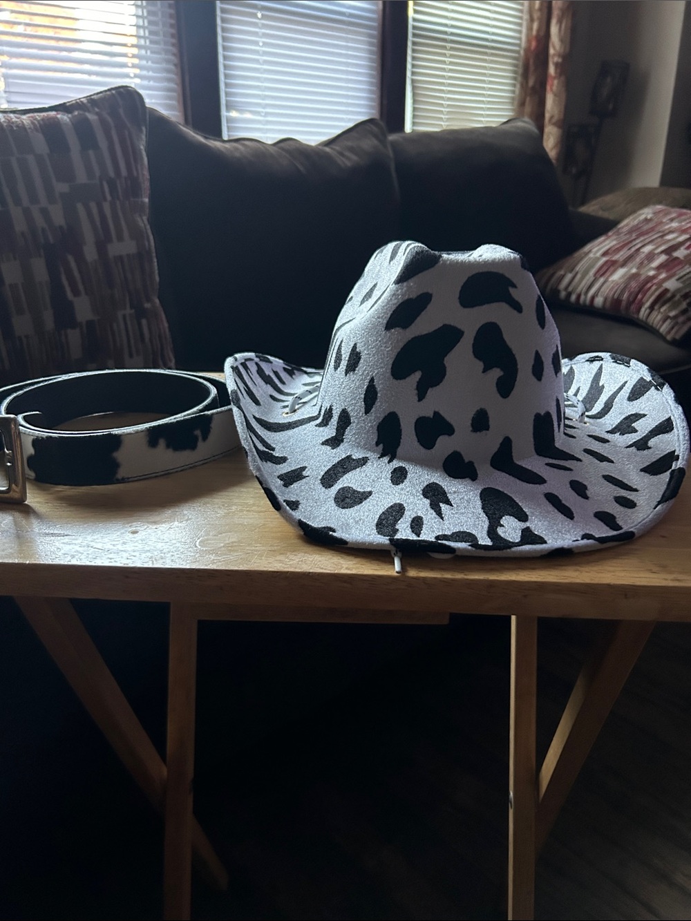 Black & White Cow-Print Felt Western Hat